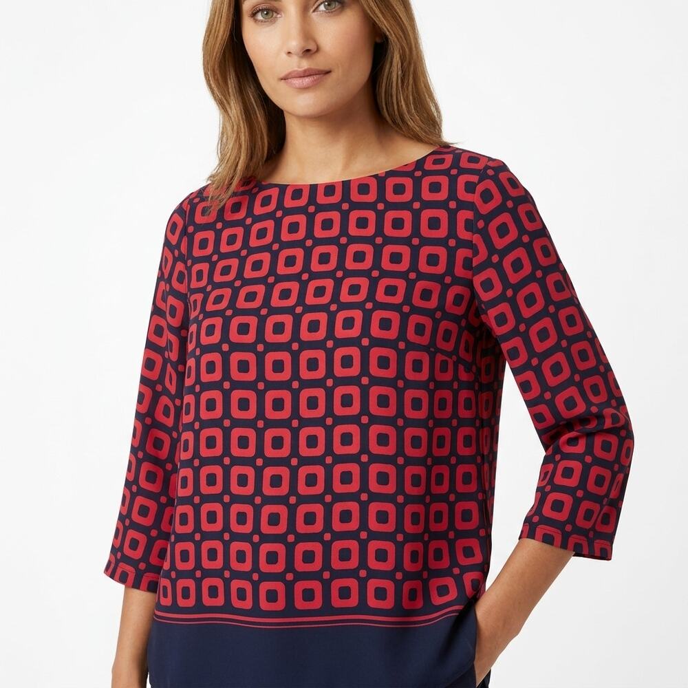 Hobbs London Red Geometric Blouse Women Size 6